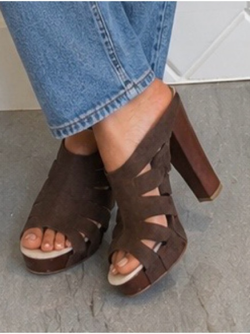 Barneys New York Brown Suede Strappy Platform Mules size 9